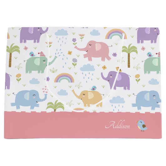 Pink Pastel Elephant Muster für Kleines Girl-Party Große Geschenktüte (Vorderseite)