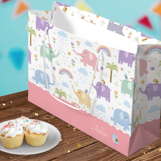 Pink Pastel Elephant Muster für Kleines Girl-Party Große Geschenktüte