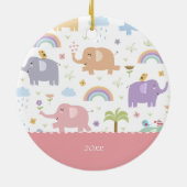 Pink Pastel Elephant Pattern Little Girl Keramik Ornament (Hinten)