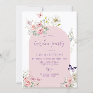 Pink Pastel Floral Butterfly Garden Party Einladung