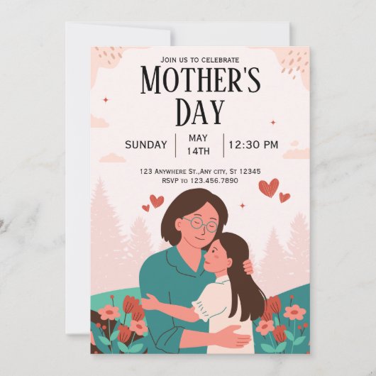 Pink Pastel floral Muttertag einladen Einladung (Vorderseite)
