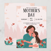 Pink Pastel floral Muttertag einladen Einladung (Vorne/Hinten)