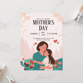 Pink Pastel floral Muttertag einladen Einladung
