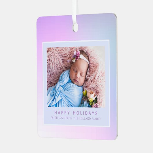 Pink Pastel Foto Happy Holiday Ornament Aus Metall (Vorderseite links)