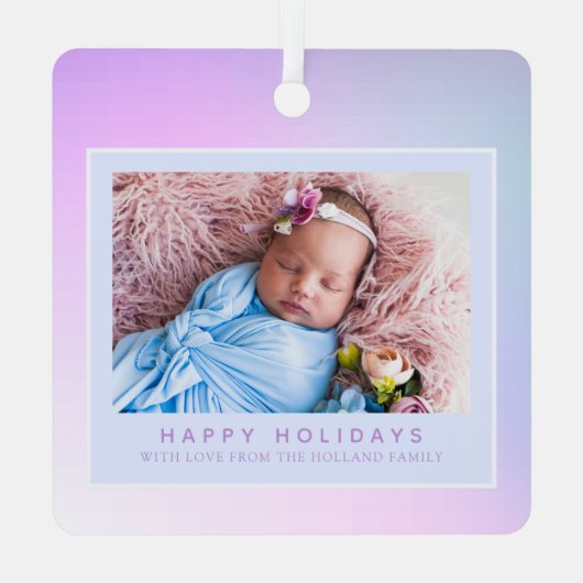 Pink Pastel Foto Happy Holiday Ornament Aus Metall (Rückseite)
