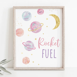 Pink Pastel Galaxy Space Rocket Fuel Geburtstagsze Poster