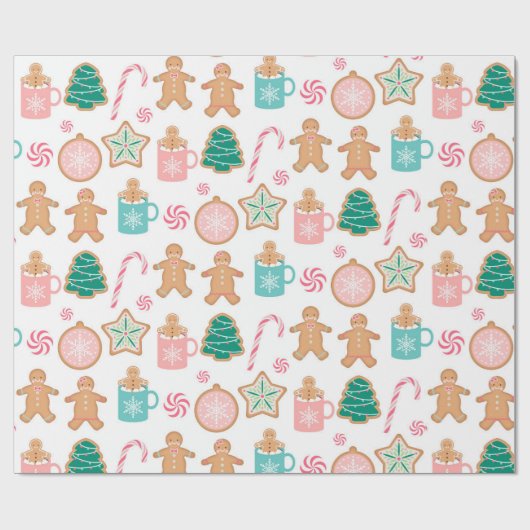 Pink Pastel Gingerbrot Keksweispapier Geschenkpapier (Flach)