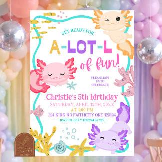 Pink pastel girl Axolotl birthday invitation Einladung