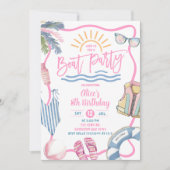 Pink pastel girl boat party birthday einladung (Vorderseite)