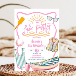 Pink pastel girl Lake party birthday Einladung