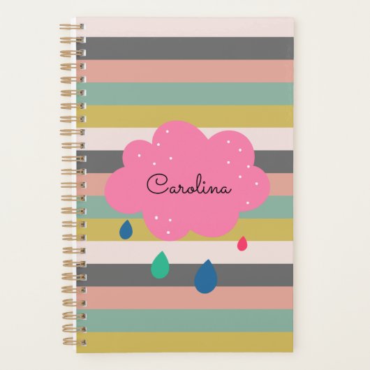 Pink Pastel Girl Streifen Niedlich Planer (Vorderseite)