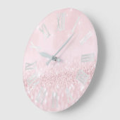 Pink Pastel Girly Glitzer Gray Roman Numbers Große Wanduhr (Winkel)