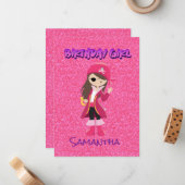 Pink Pastel Glitzer Pirate Girl Mitteilungskarte (Vorderseite/Rückseite Beispiel)