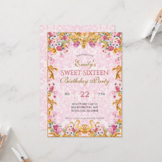 Pink Pastel Gold 16 . Geburtstag Rokoko Geburtstag Einladung
