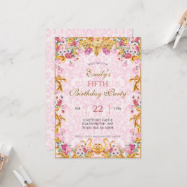 Pink Pastel Gold Fünfter Barock Rokoko Geburtstag Einladung