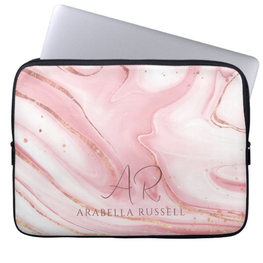 Pink Pastel Gold Glitzer Marmor individuell anpass Laptopschutzhülle (Vorderseite)
