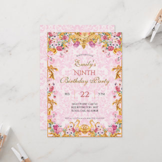 Pink Pastel Gold Neunte Barock Rokoko Geburtstag Einladung