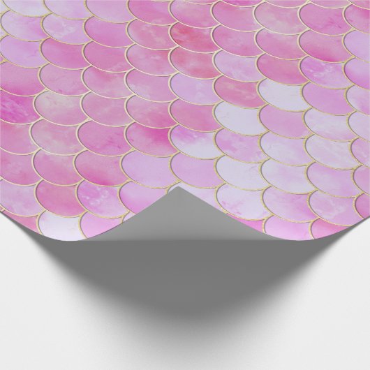Pink Pastel & Gold Shimmer Mermaid Scanner Muster Geschenkpapier (Ecke)