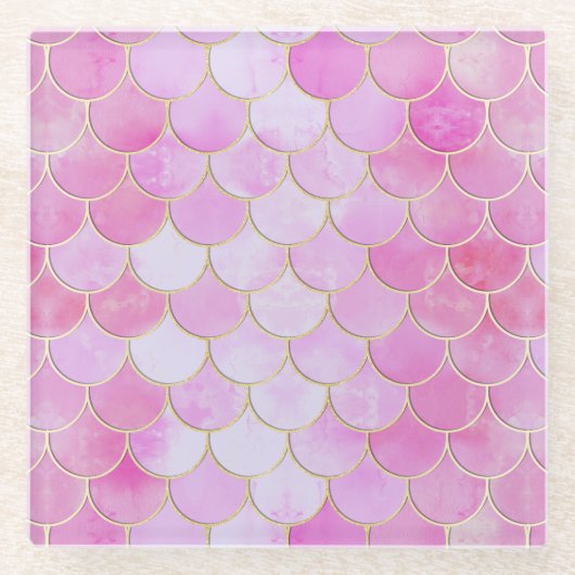 Pink Pastel & Gold Shimmer Mermaid Scanner Muster Glasuntersetzer (Vorderseite)