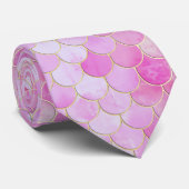 Pink Pastel & Gold Shimmer Mermaid Scanner Muster Krawatte (Gerollt)