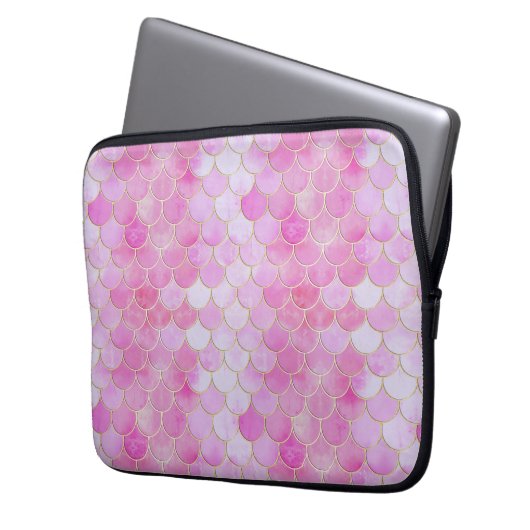 Pink Pastel & Gold Shimmer Mermaid Scanner Muster Laptopschutzhülle (Vorderseite Links)