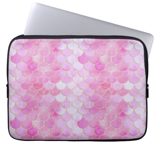 Pink Pastel & Gold Shimmer Mermaid Scanner Muster Laptopschutzhülle (Vorderseite)