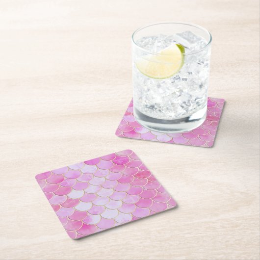 Pink Pastel & Gold Shimmer Mermaid Scanner Muster Rechteckiger Pappuntersetzer (Vor Ort)