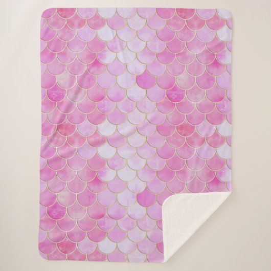 Pink Pastel & Gold Shimmer Mermaid Scanner Muster Sherpadecke (Vorderseite)