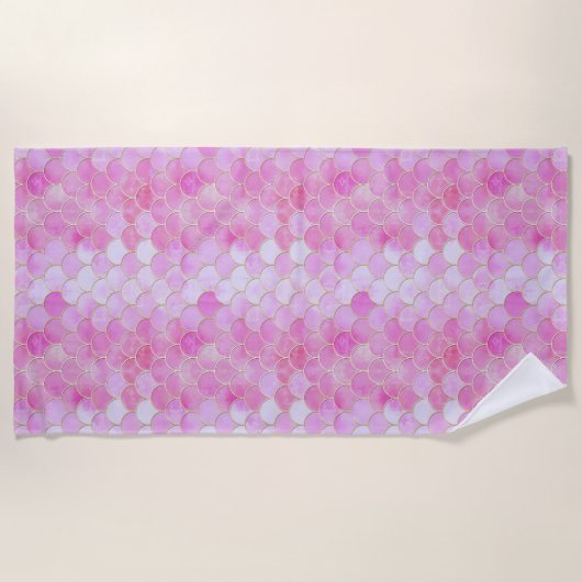 Pink Pastel & Gold Shimmer Mermaid Scanner Muster Strandtuch (Vorderseite)