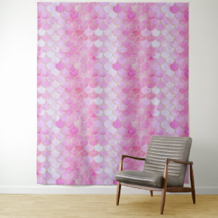 Pink Pastel & Gold Shimmer Mermaid Scanner Muster Wandteppich