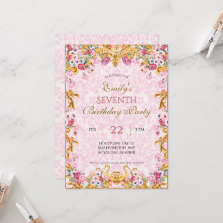 Pink Pastel Gold Siebter Barock Rokoko Geburtstag Einladung