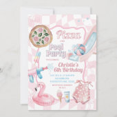 Pink Pastel Groovy Pizza und Pool Sommer Geburtsta Einladung (Vorderseite)