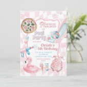 Pink Pastel Groovy Pizza und Pool Sommer Geburtsta Einladung (Stehend Vorderseite)
