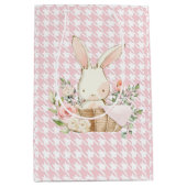 Pink Pastel Hahnentrittmuster Bunny Rabbit Mittlere Geschenktüte (Vorderseite)