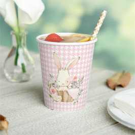 Pink Pastel Hahnentrittmuster Bunny Rabbit Pappbecher
