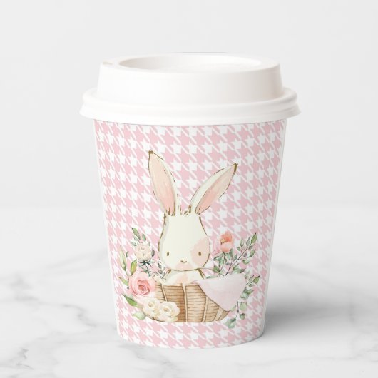 Pink Pastel Hahnentrittmuster Bunny Rabbit Pappbecher (Rückseite)
