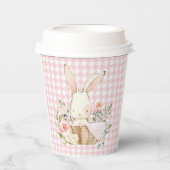 Pink Pastel Hahnentrittmuster Bunny Rabbit Pappbecher (Vorderseite)