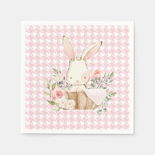 Pink Pastel Hahnentrittmuster Bunny Rabbit Serviette (Vorderseite)