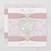 Pink Pastel Lace Pearl Baby Foto Ankündigung (Vorne/Hinten)