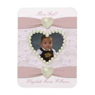 Pink Pastel Lace Pearl Baby Foto Magnet