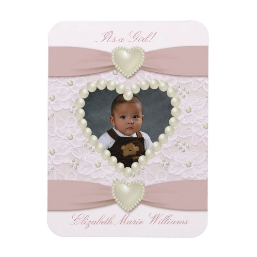 Pink Pastel Lace Pearl Baby Foto Magnet (Vertikal)