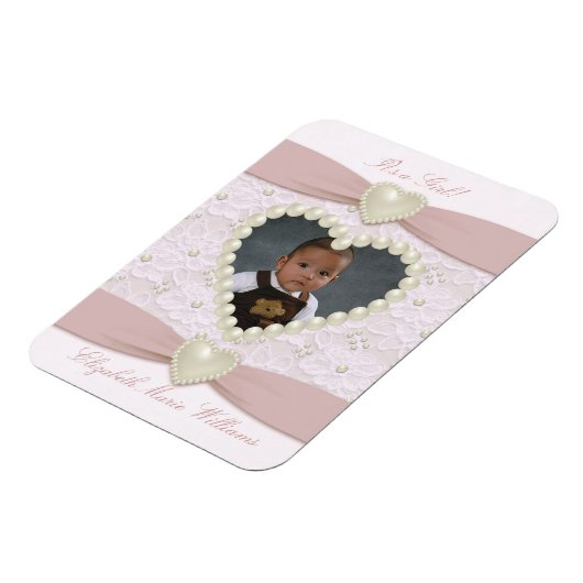 Pink Pastel Lace Pearl Baby Foto Magnet (Linke Seite)
