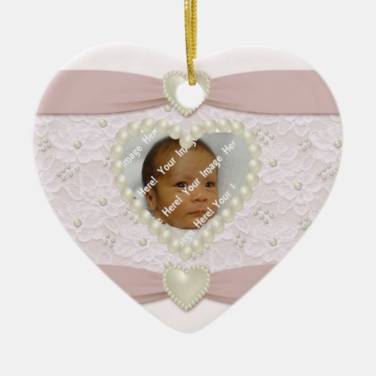Pink Pastel Lace Pearl Baby Foto Ornament (Vorne)