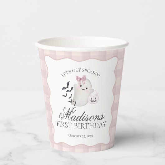 Pink Pastel Little Boo Ghost Birthday Party Coffee Pappbecher (Vorderseite)