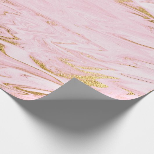 Pink Pastel Marble Shiny Golden Brushes Geschenkpapier (Ecke)