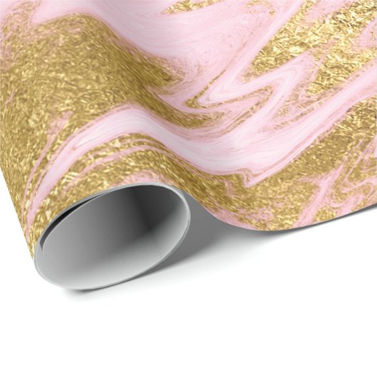 Pink Pastel Marble Shiny Golden Brushes Geschenkpapier (Rolleneckpunkt)