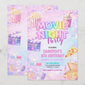 Pink Pastel Movie Night Birthday Party  Einladung (Vorne/Hinten)
