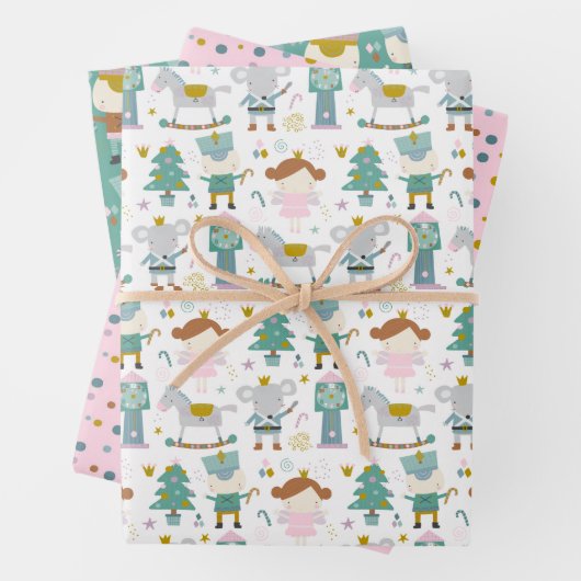 Pink Pastel Nutcracker mit Elefanten Geschenkpapier Set (Beispiel)