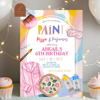 Pink Pastel Paint Pizza and Pajamas Party Einladung