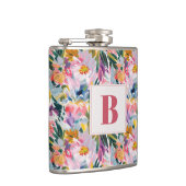 Pink Pastel Pink Abstrakte Blumenzange Monogramm Flachmann (Rechts)